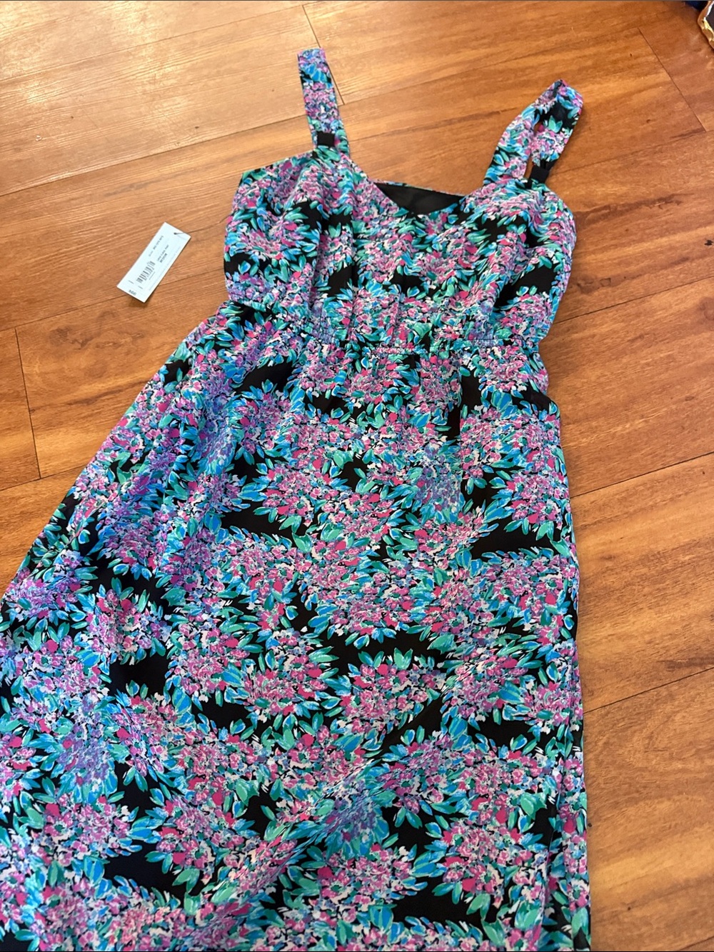 Floral Strappy Maxi Dress in Pink and Teal